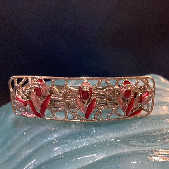 Accessories - Enamel Painted Tulips Retangle 4 inch Barrette